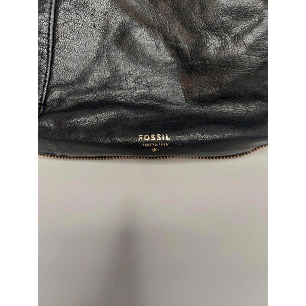 Fossil Purse Black Genuine  Leather Tote Hobo Style Unzips To White Bottom - Picture 5 of 9